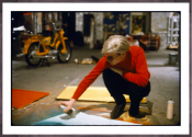 Andy with Spray Paint and Moped, The Factory, NYC, 1965 poster